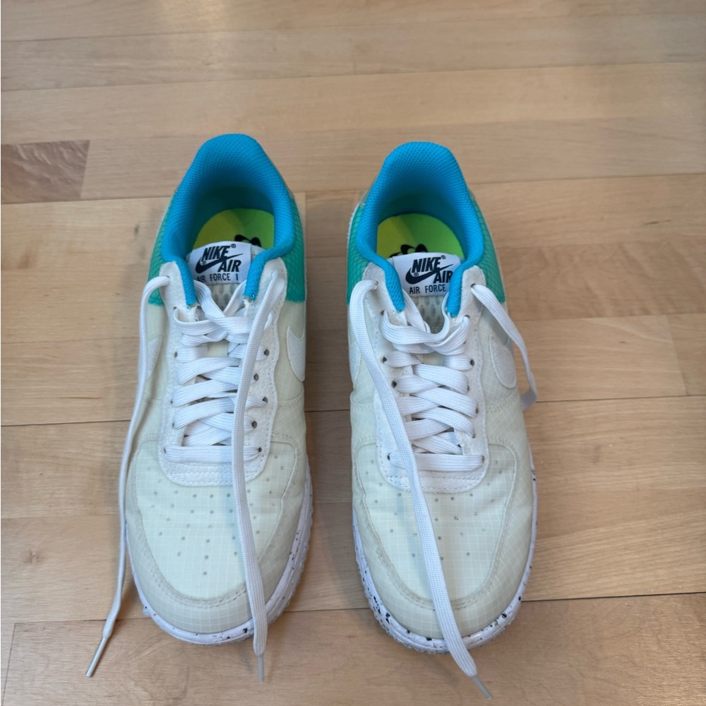 Nike Air Force 1 White and Teal Sneakers